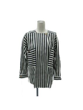 Max Mara White Tag Paio Cotton Silk Blouse Long Sleeve Striped Black